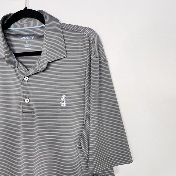 Johnnie-O Mens Large Grey Striped Albatross Jersey Polo Meteor Gray Short Sleeve - Picture 3 of 8